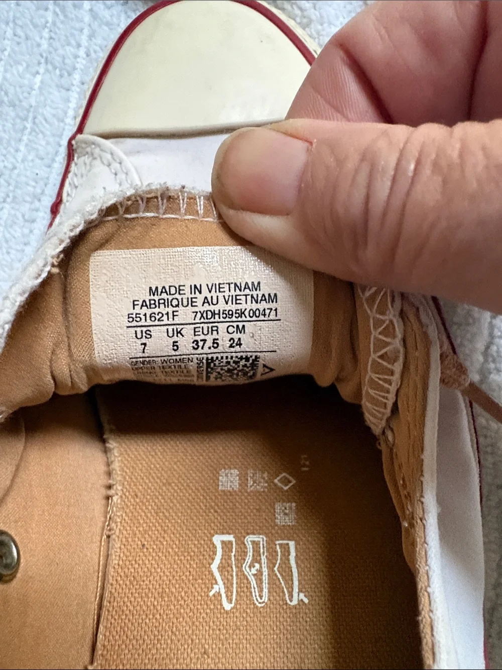 Converse Low-Top Canvas Sneakers in Cream with Tan Laces and Red Trim